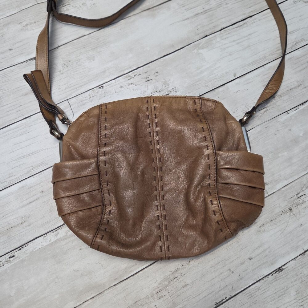 B. Makowsky Ultra Soft Tan Brown Leather Crossbody Bag Leopard Lining Hobo Purse